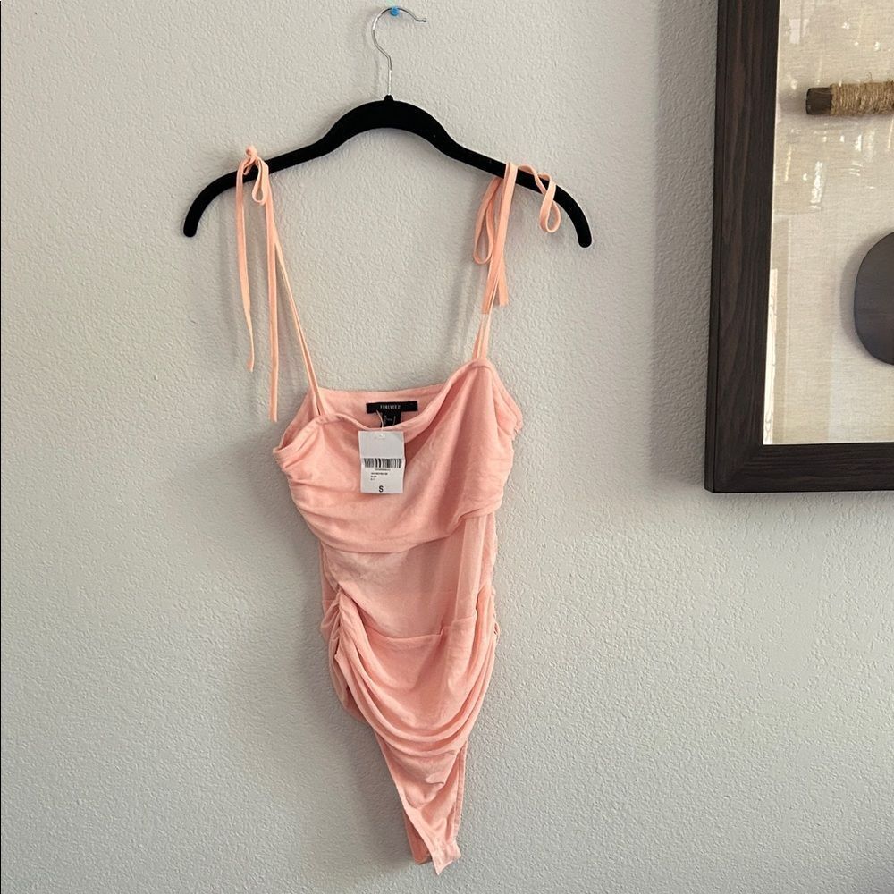 Forever 21 Pink Ruched Bodysuit Sz S tags on